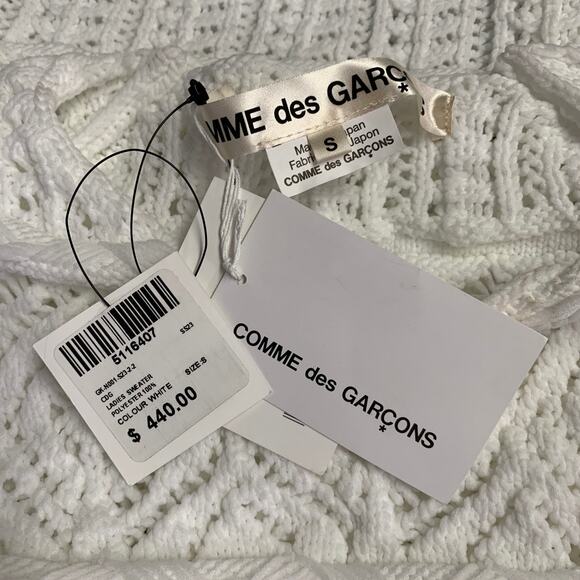 COMME des GARCONS 2022 Size S White Textured Knit Polyester Crew Neck Sweater - Picture 6 of 7